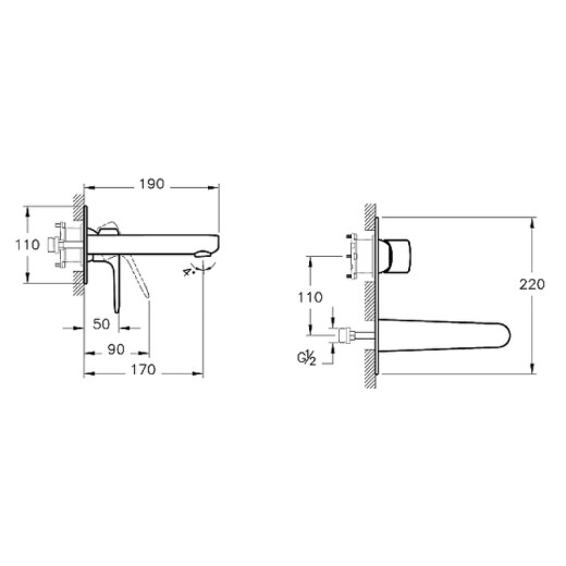 Встраиваемый смеситель VITRA Root Round A42721EXP для раковины глянцевый черный