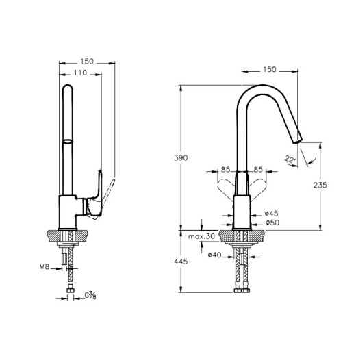 Смеситель для кухни VITRA Root Round A4274234EXP глянцевый черный