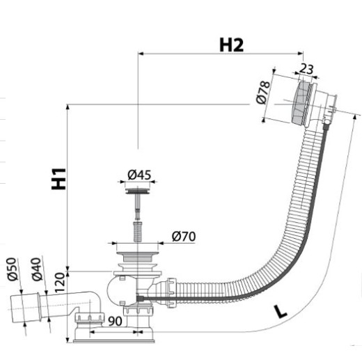 Сифон для ванны автомат комплект металл под бронзу, арт. A55ANTIC-100