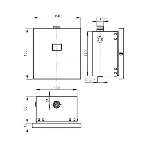 Автоматическое устройство смыва для писсуара 12V (работает от сети) металл, арт. ASP4-K