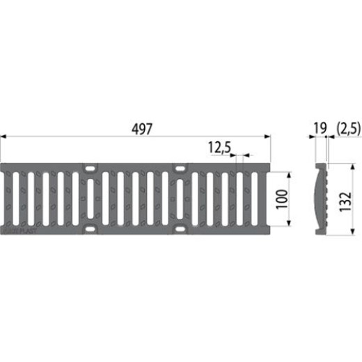 Дренажный канал 100 мм с металлической рамой и чугунной решеткой C250