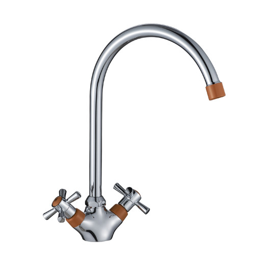 Смеситель Decoroom DR51028-Orange двуручный для кухни с поворотным изливом, оранжевый/хром
