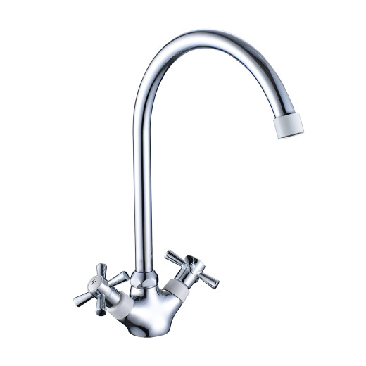 Смеситель Decoroom DR51028-White двуручный для кухни с поворотным изливом, белый/хром