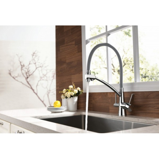 Смеситель Lemark Comfort LM3071C-Gray для кухни с подключением к фильтру питьевой водой, хром серый