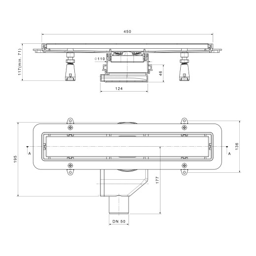 Душевой лоток POINT Гермес сталь 450 арт PN50145