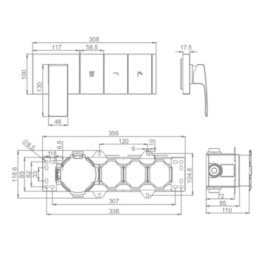 Встраиваемый смеситель для ванны и душа 3-режима RAGLO R02.273