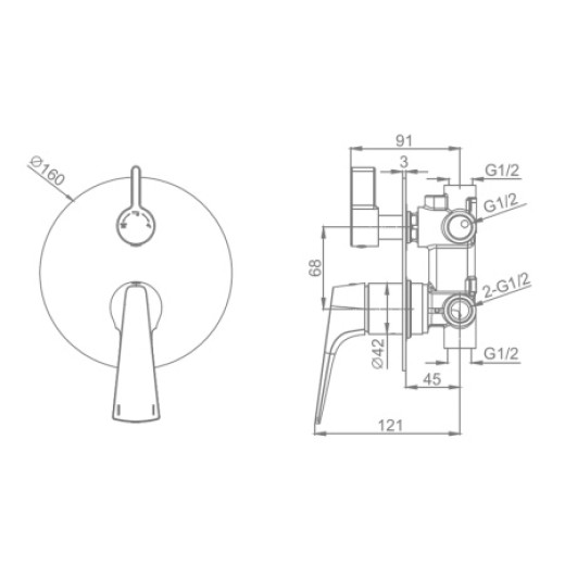 Встраиваемый смеситель для ванны и душа 3-режима RAGLO R07.273