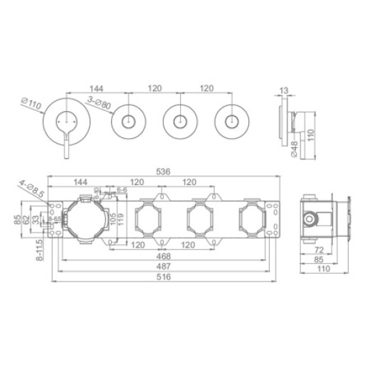 Встраиваемый смеситель для ванны и душа 3-режима RAGLO R20.273