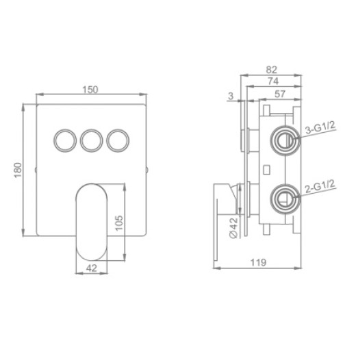 Встраиваемый смеситель для ванны и душа 3-режима RAGLO R50.273