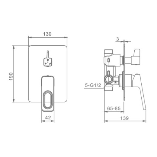 Встраиваемый смеситель для ванны и душа 3-режима RAGLO R51.273