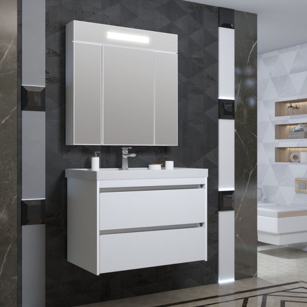 Тумба OPADIRIS Фреш 80 белый/белое стекло (под раковину CeraStyle FRAME 80)