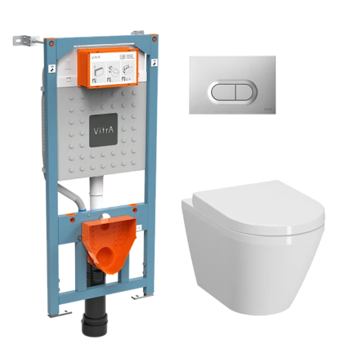 Комплект Vitra Integra Round L-box 9004B003-7202 исталляц.+унитаз с сиденьем+кнопка матовый хром