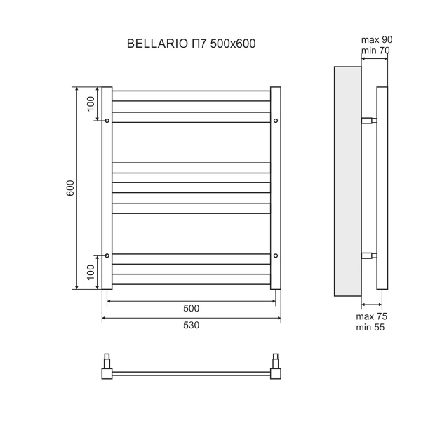 Полотенцесушитель водяной Lemark Bellario П7 LM68607BL 500x600, черный