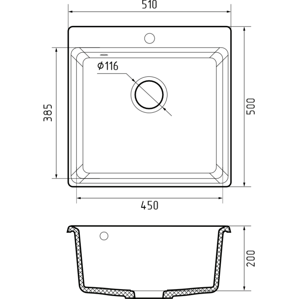 Мойка кухонная GranFest LEVEL 510 1-чаш 510*500 терракот