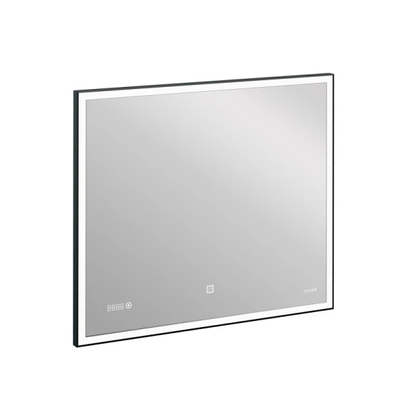 Зеркало LED 011 design 100x80 с подсветкой часы металл. рамка прямоугольное