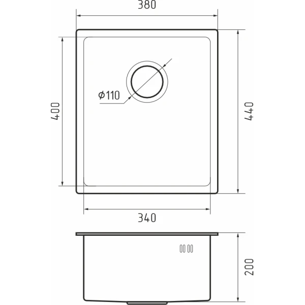 Кухонная мойка Rivelato Rinox 3844 UN PVD black нерж.сталь 1 чаша 380*440*200 мм