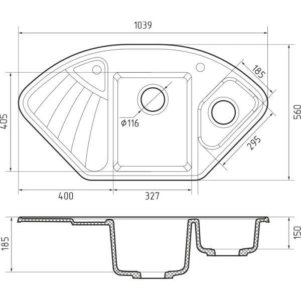 Мойка кухонная GranFest Corner GF-C1040E черный