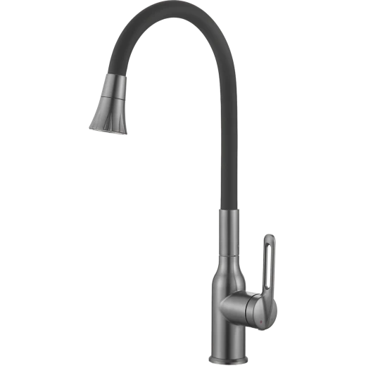 Смеситель для кухни HAIBA HB42830-3, гибкий излив, нержавеющая сталь, оружейная сталь/черный