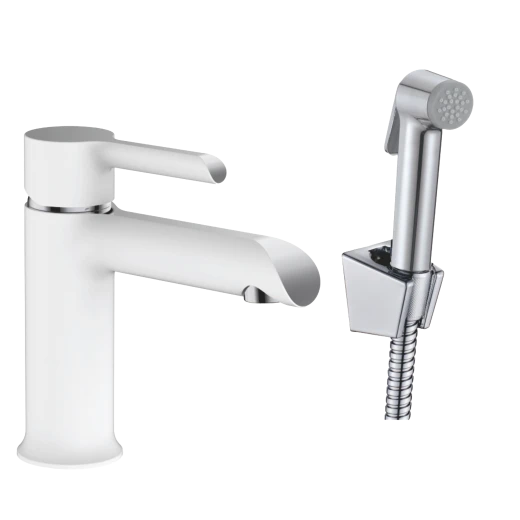 Смеситель для раковины HAIBA HB12805-8 с гигиенической лейкой, латунь, белый/хром