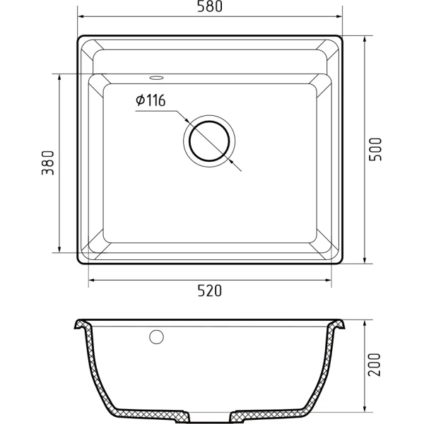 Мойка кухонная GranFest VERTEX GF-V-580 1-чаш 580*500мм иней, мрамор