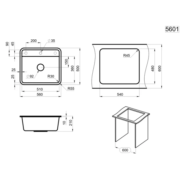 Кухонная мойка Granula Standart ST-5601 бежевый