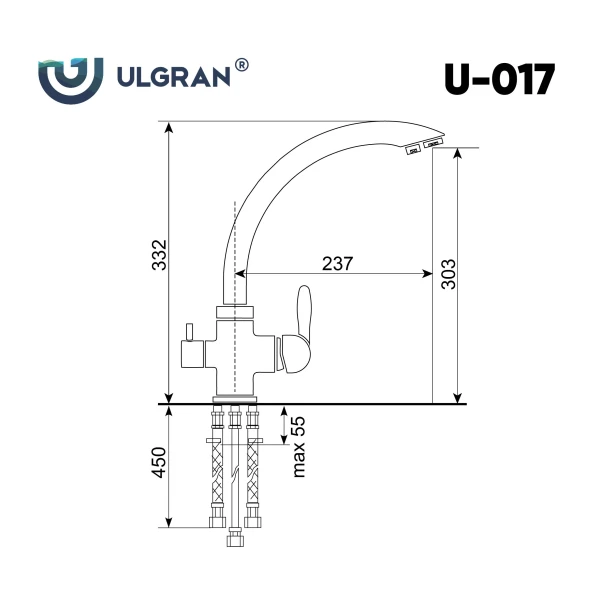 Смеситель для кухни Ulgran U-017-344, ультра-черный