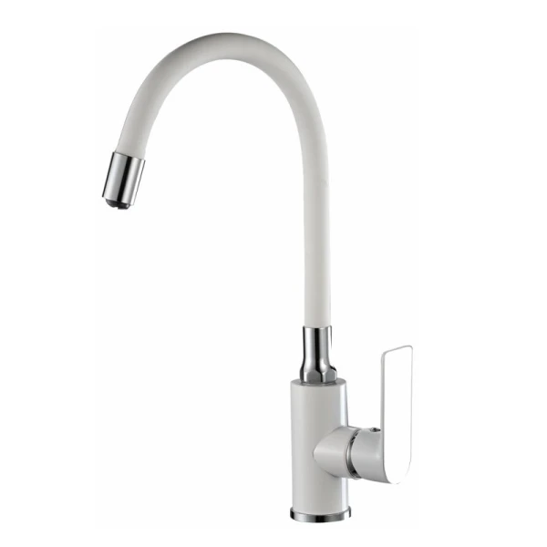 Смеситель для кухни HAIBA HB73505-8, гибкий излив, латунь, белый/хром