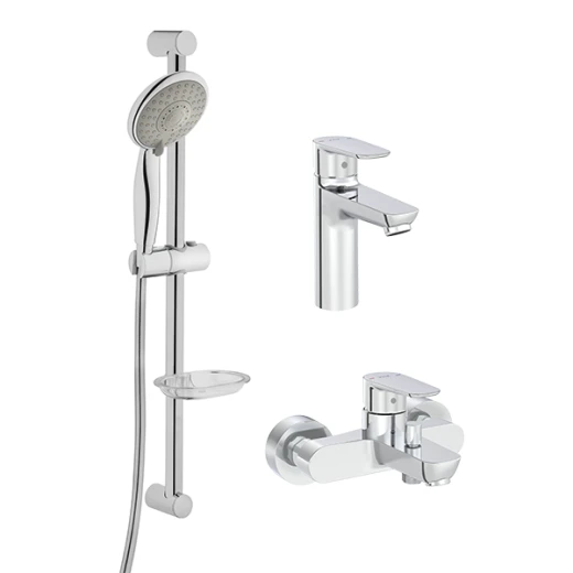 Набор смесителей "3 в 1" Vitra Flow Soft A42301EXP (для раковины + для ванны + душ.гарнитур), хром
