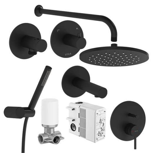 Набор встроенной душевой системы Vitra Origin A49284EXP на 3 направления черный матовый