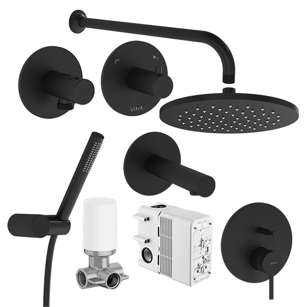 Набор встроенной душевой системы Vitra Origin A49284EXP на 3 направления черный матовый